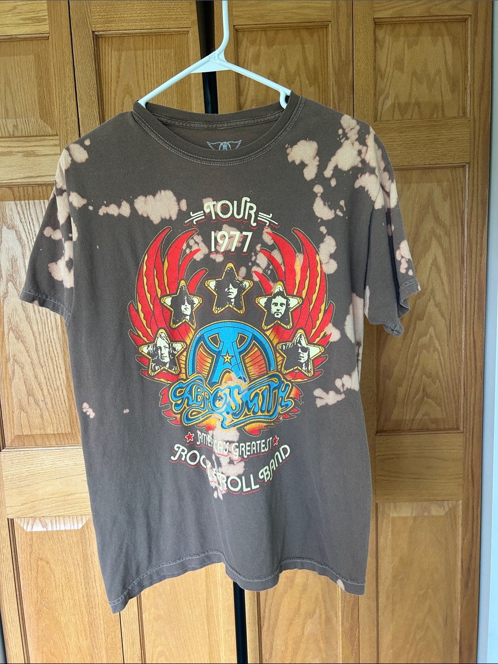 1977 Aerosmith Tour Graphic Tee - Brown Bleach-Effect